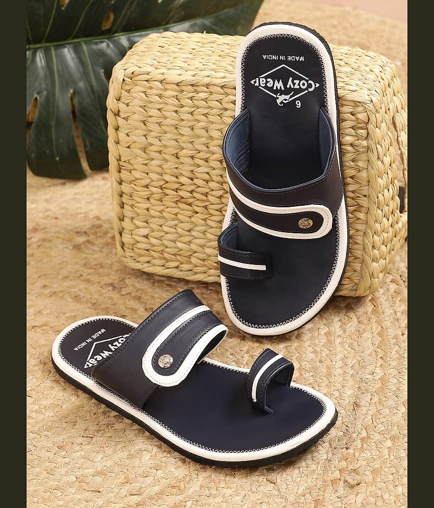 Cozy Wear Navy Men's Leather Slipper