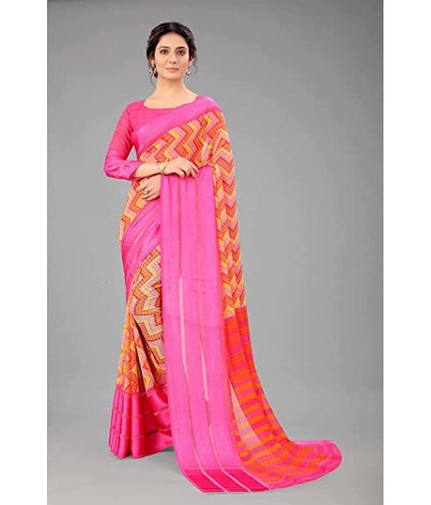 Sanjana Silks Georgette Printed Saree With Unstitched Blouse Piece ( Pink )