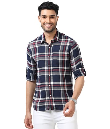 Cool Colors Cotton Blend Slim Fit Checks Full Sleeves Men's Casual Shirt - Blue ( Pack of 1 )