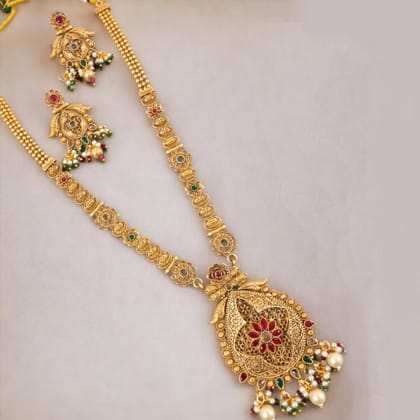 Traditional Brass Copper Jewellery Set With Earrings