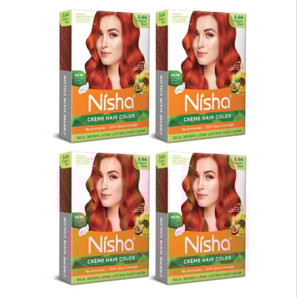 Nisha Creme Hair Color Copper Red 40gm Pack of 4, Permanent Hair Color for Women Men, No Ammonia, 100% Grey Coverage