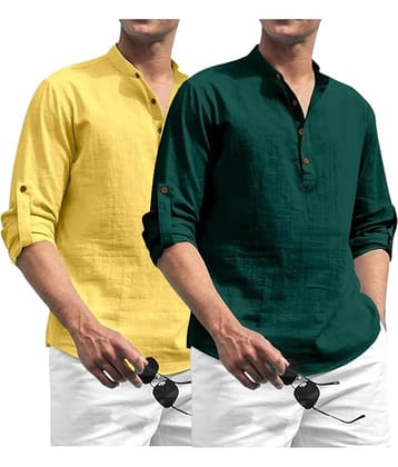 Vida Loca Dark Green Cotton Blend Men's Shirt Style Kurta ( Pack of 2 )
