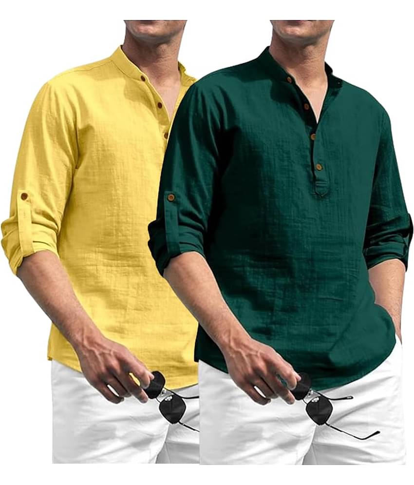 Vida Loca Dark Green Cotton Blend Men's Shirt Style Kurta ( Pack of 2 )