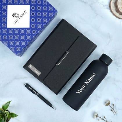 Engraved 3-in-1 Planner Diary with Flask Bottle, Pen Gift Set