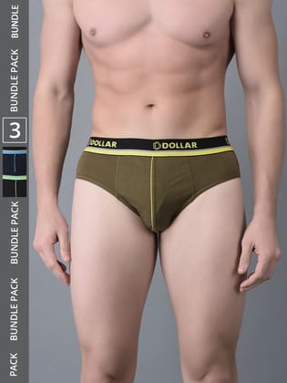 Men's Assorted Pack of 3 Combed Cotton Solid Brief With Illuminating Waistband Logo Men's Assorted Pack of 3 Combed Cotton Solid Brief With Illuminating Waistband Logo