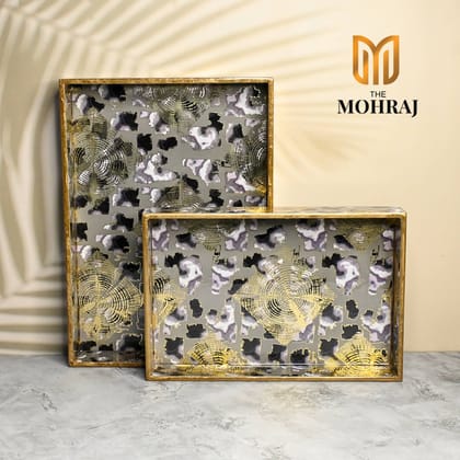 The Mohraj Monoprint Gold Foil MDF Tray Set of 2  