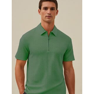 Men's Half Zipper Collar T-Shirt - Stylish & Comfortable Casual Wear (Green)