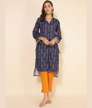 Janasya Polyester Printed Straight Women's Kurti - Blue ( Pack of 1 )