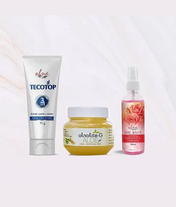 Alna Tecotop 3in1 75gm with Alnalite-G Aloe Gel 100gm & Rose Water 100ml , Pack of 3