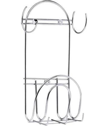 OC9 Stainless Steel Chakla belan stand With Hooks Kitchen Rack Silver