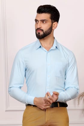 Baby Blue Formal Cotton Shirt (Size - S) by BLUE EAGLE