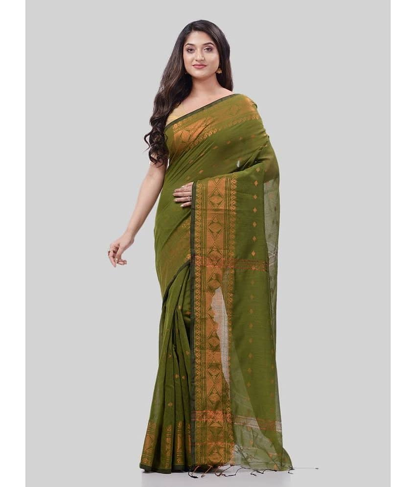 Desh Bidesh Cotton Silk Embellished Saree With Unstitched Blouse Piece ( Green )