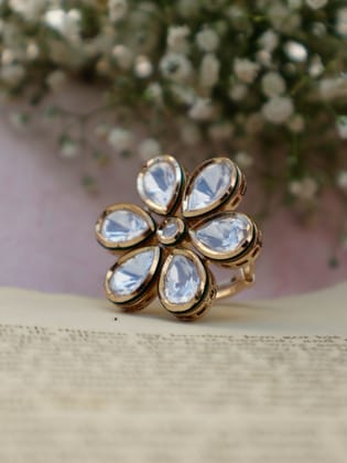 Neasa Floral Polki Ring-Gold