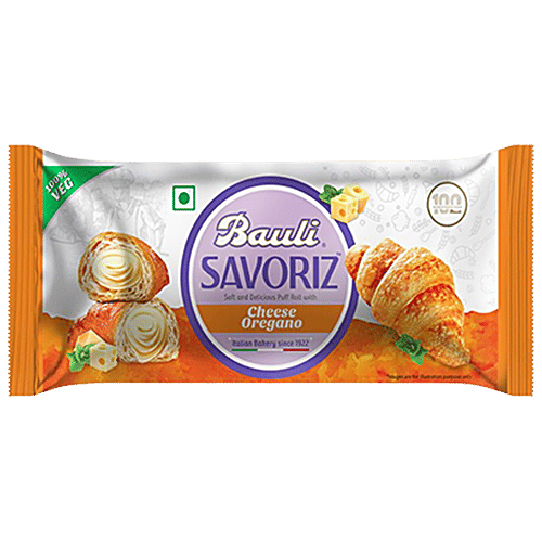 Bauli Savoriz Puffed Roll - With Cheese Oregano, 100% Vegetarian, Soft & Creamy, 45 g Pouch