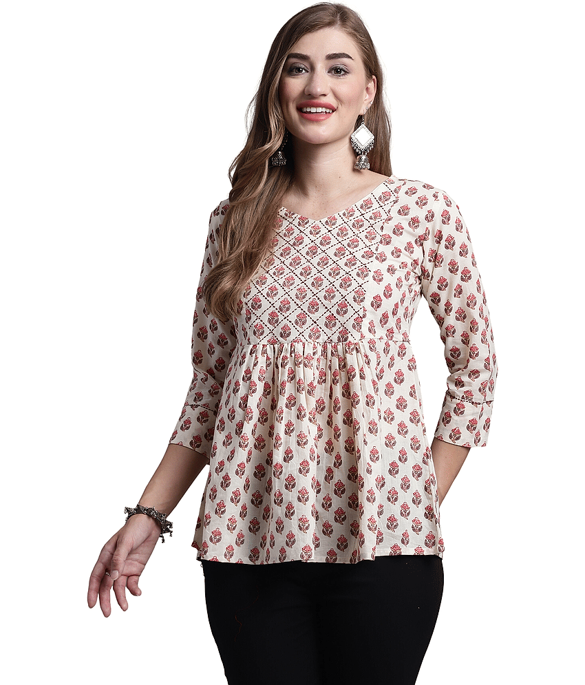 wonder weave Women's Cotton Regular Top ( Beige )