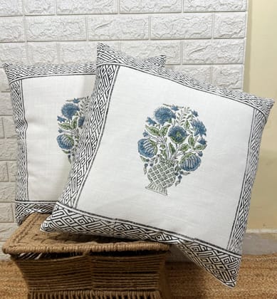 Indihomecraft Hand Block Print Boho Decor Off White Cushion Covers for Sofa Chair Or Outdoor Living Room Cushions Cover, Set of 2