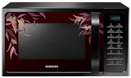 Samsung 28 L Convection Microwave Oven with SlimFry (MC28H5025VR/TL, Black Delight Red Pattern)