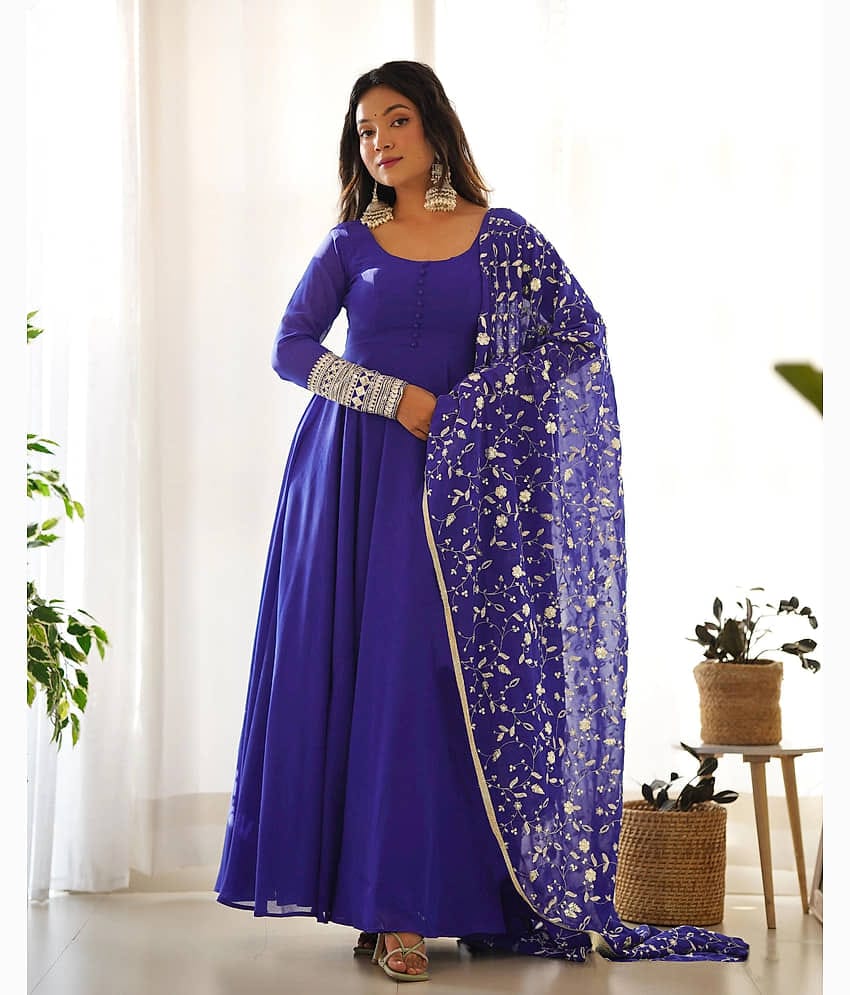 Trijal Fab Light Blue Anarkali Georgette Women's Stitched Ethnic Gown ( Pack of 1 )