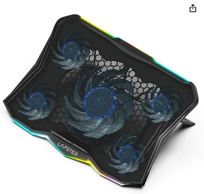 Lapster Chillpro Edge Laptop Gaming Cooling Pad with 5 Cooling Fans, 10 RGB Light Modes ,USB Powered, Multi-Level Height Adjustable, Metal Mesh Grill, for up to 17 inch Laptops (Black)