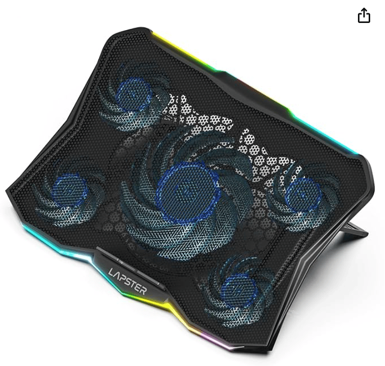 Lapster Chillpro Edge Laptop Gaming Cooling Pad with 5 Cooling Fans, 10 RGB Light Modes ,USB Powered, Multi-Level Height Adjustable, Metal Mesh Grill, for up to 17 inch Laptops (Black)