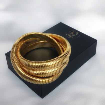 18k Gold Plated Chunky inter-wined triple layer bracelet-Stainless Steel / Golden / Single