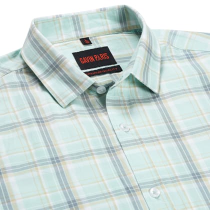 Mint Green and Grey Plaid Slim Fit Full Sleeve Shirt (GP166)-M-38 / Full Sleeve