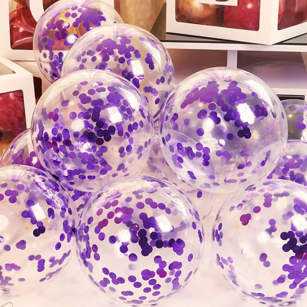 Transparent Balloons with Purple Confetti 12" - 5PC - Party and Festive Needs | Buy online on ZillyBuy