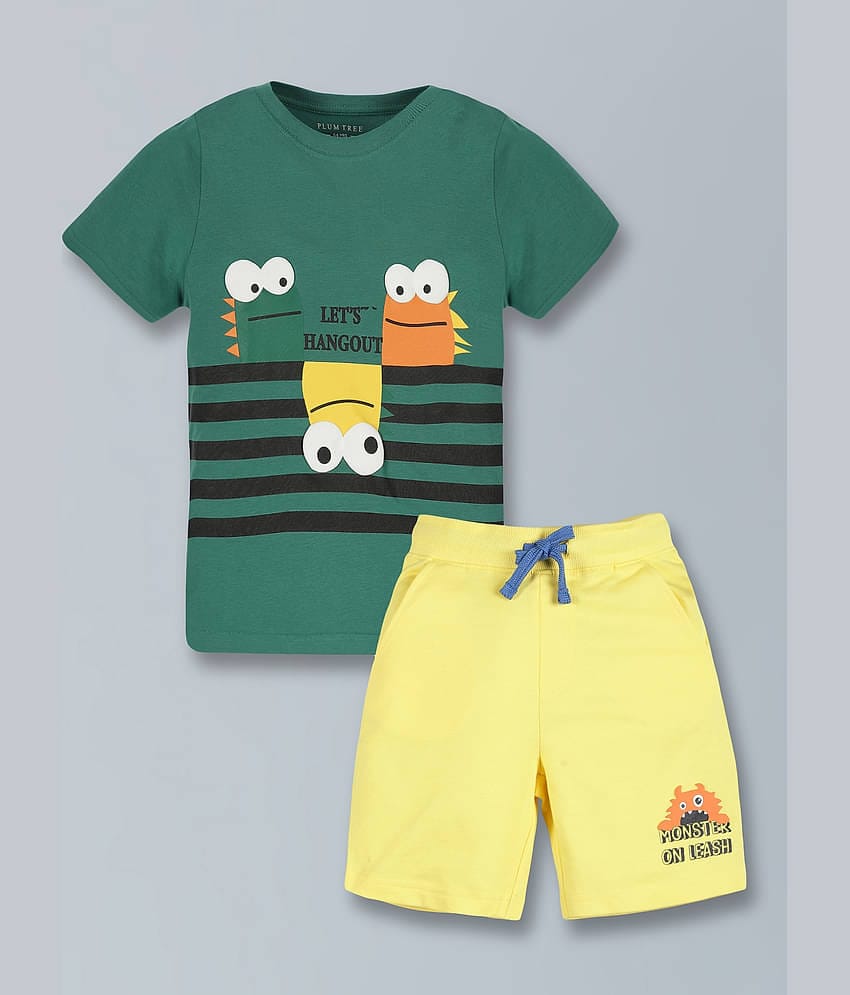 PLUM TREE Pack of 1 Boys Cotton T-Shirt & Shorts Set ( Green )