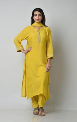 Mustard Yellow Gota Patti Embroidery Set-S
