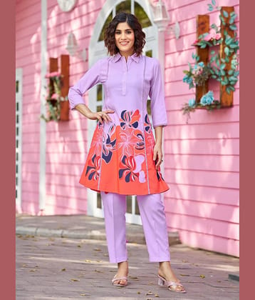 VIBE VISION Women Printed Top With Trousers Co-Ord Set ( Purple )