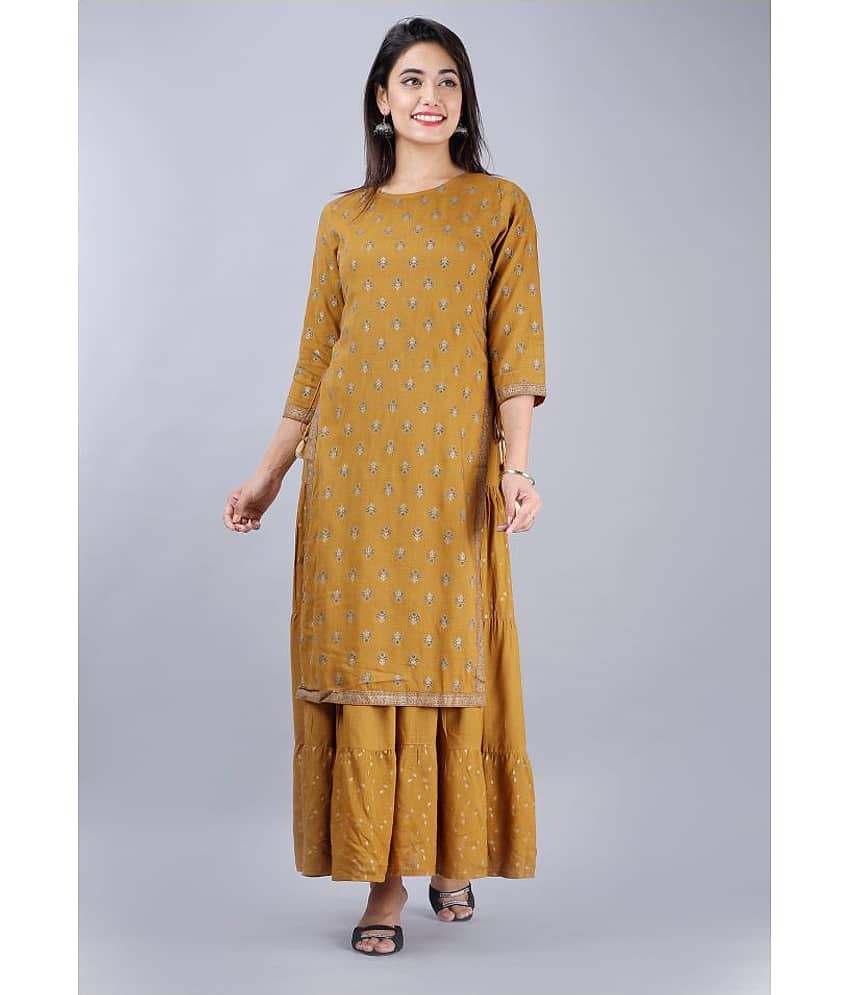 MAUKA Brown Rayon Ethnic Gown - Single
