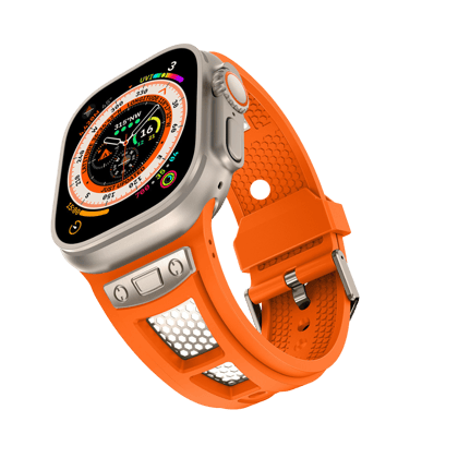 Premium Hexagonal Titanium Mesh Wide Sport Bands By iSerieshub Compatible for iWatch-49/ 45 /44/42MM / Orange