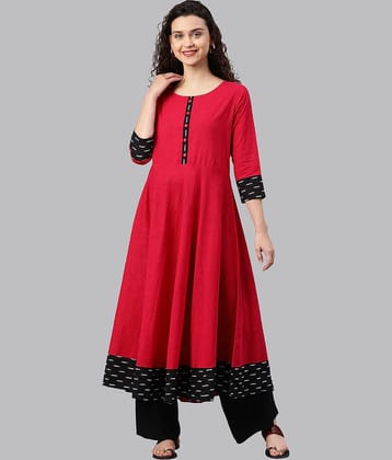 Yash Gallery - Pink Cotton Women's Flared Kurti ( Pack of 1 )