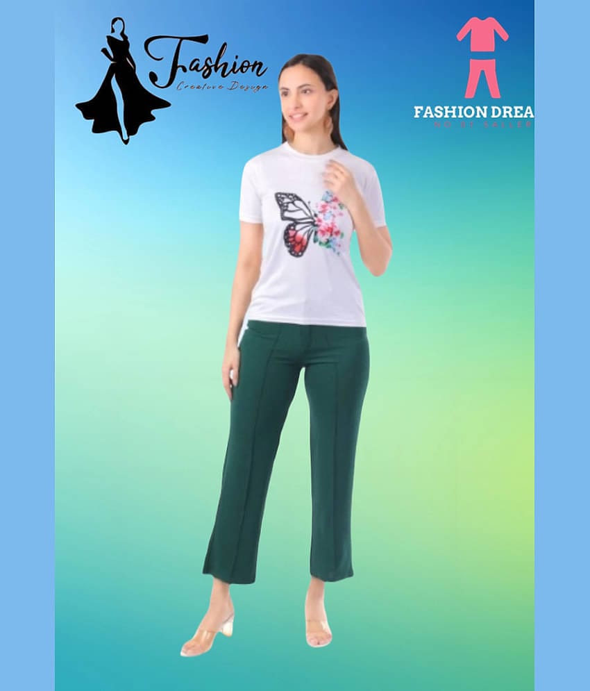 GLOBETECH Women Solid T-Shirt With Trousers Co-Ord Set ( Green )