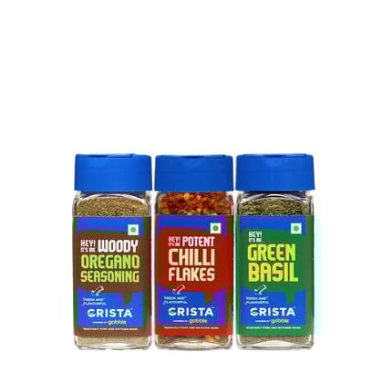 CRISTA Basic Italian Spices Combo Pack (Chilli Flakes 30 gm, Basil 15 gm & Oregano Seasoning 50 gm) - Pack of 3