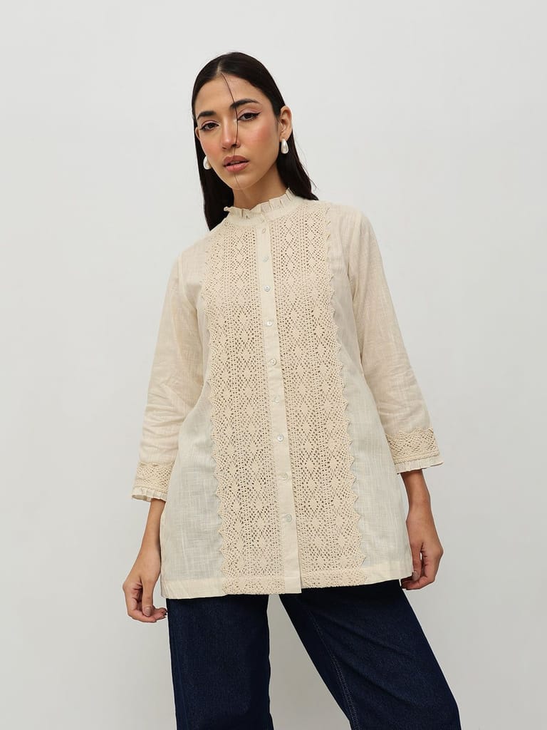 Beige Lace-Trim Tunic