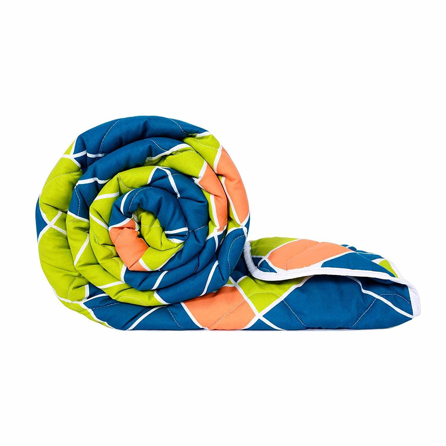Green Abstract AC Quilt Comforter for Single Bed-Single / Green and Orange / IM1503