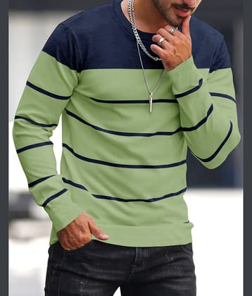 Eyebogler Men Polyester Regular Fit Striped T-Shirt ( Green )