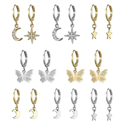 Pack of 8 Multi-Design Drop Earrings