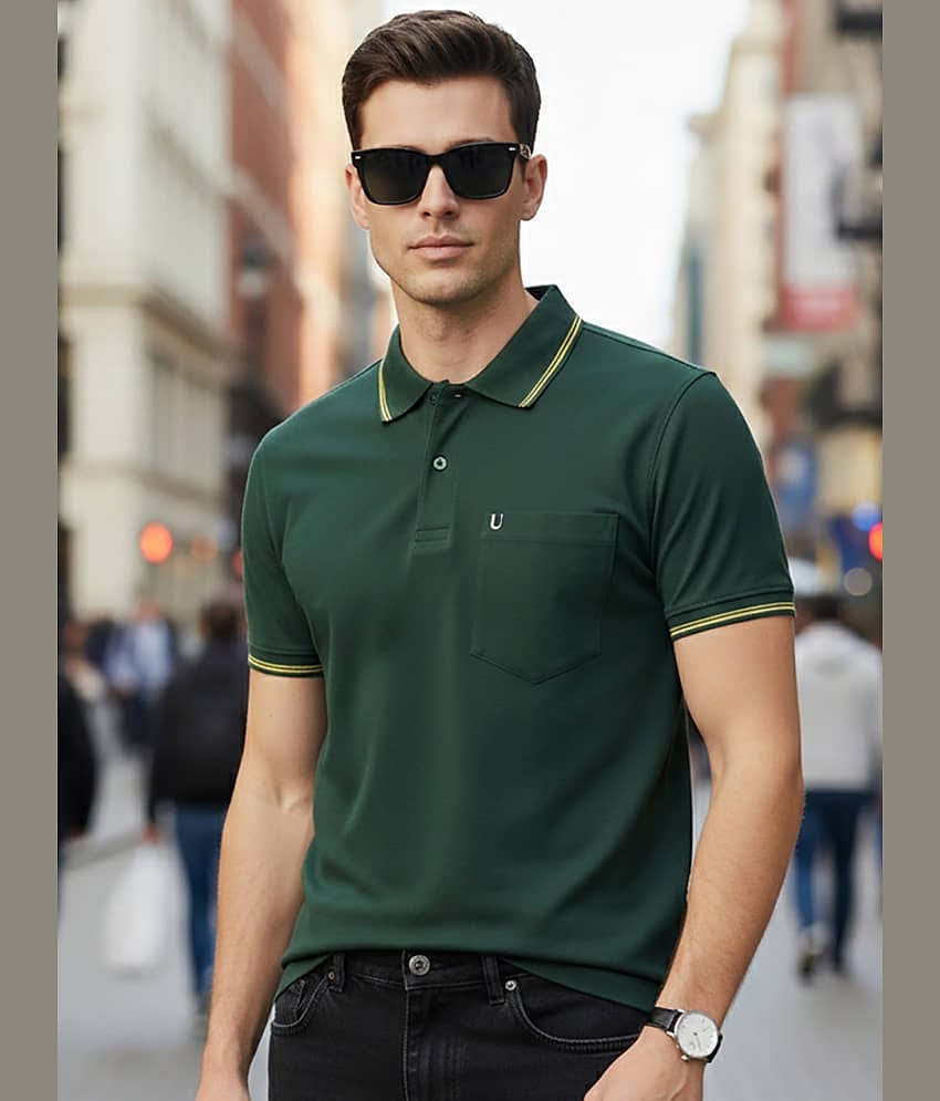 UNIBERRY Men Cotton Blend Regular Fit Solid Polo T Shirt ( Olive )
