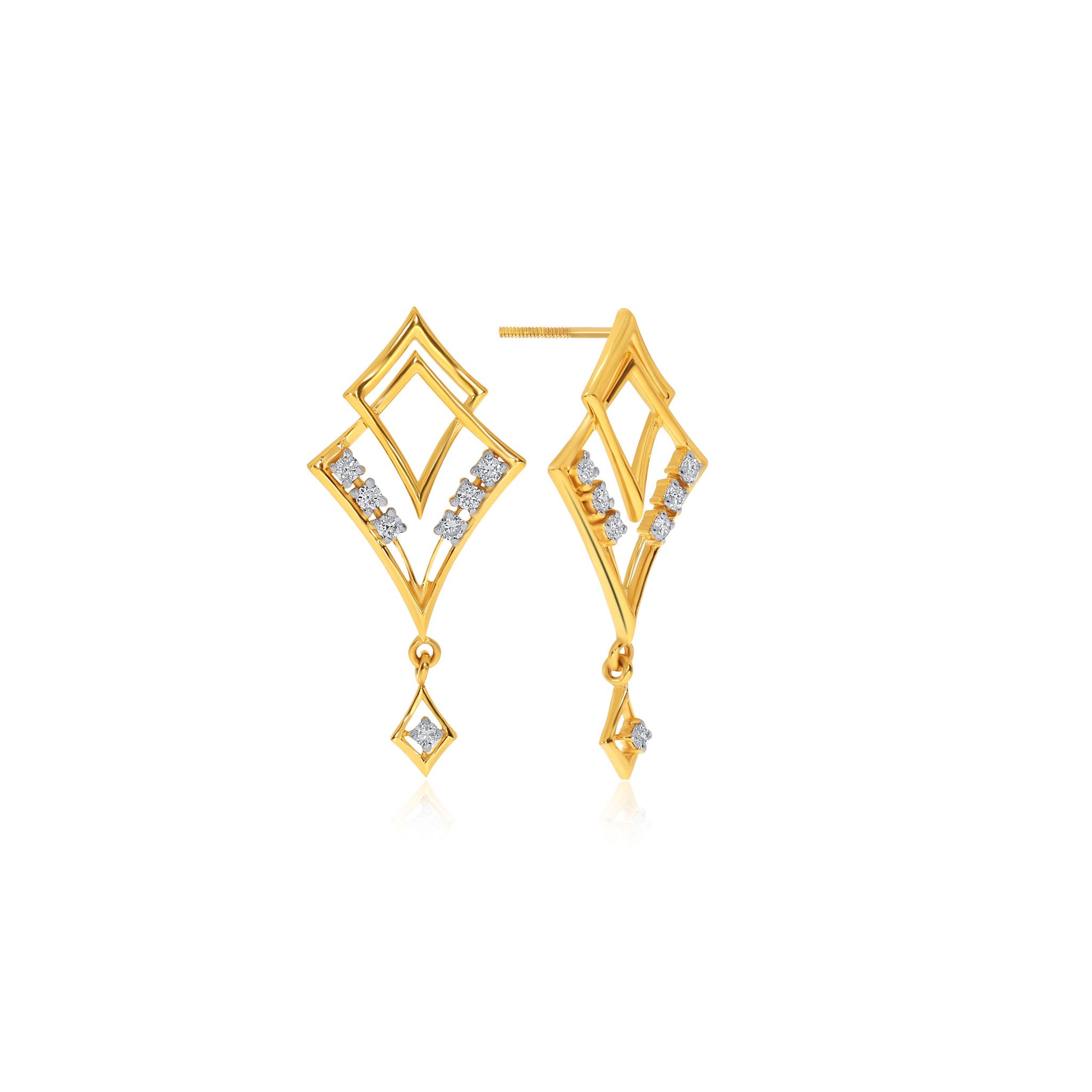 Senco Gold Universal Rhombus Glam Diamond Drop Earrings (1.8 gram / 0.16 Ct / HI-SI / 18K Yellow Gold)