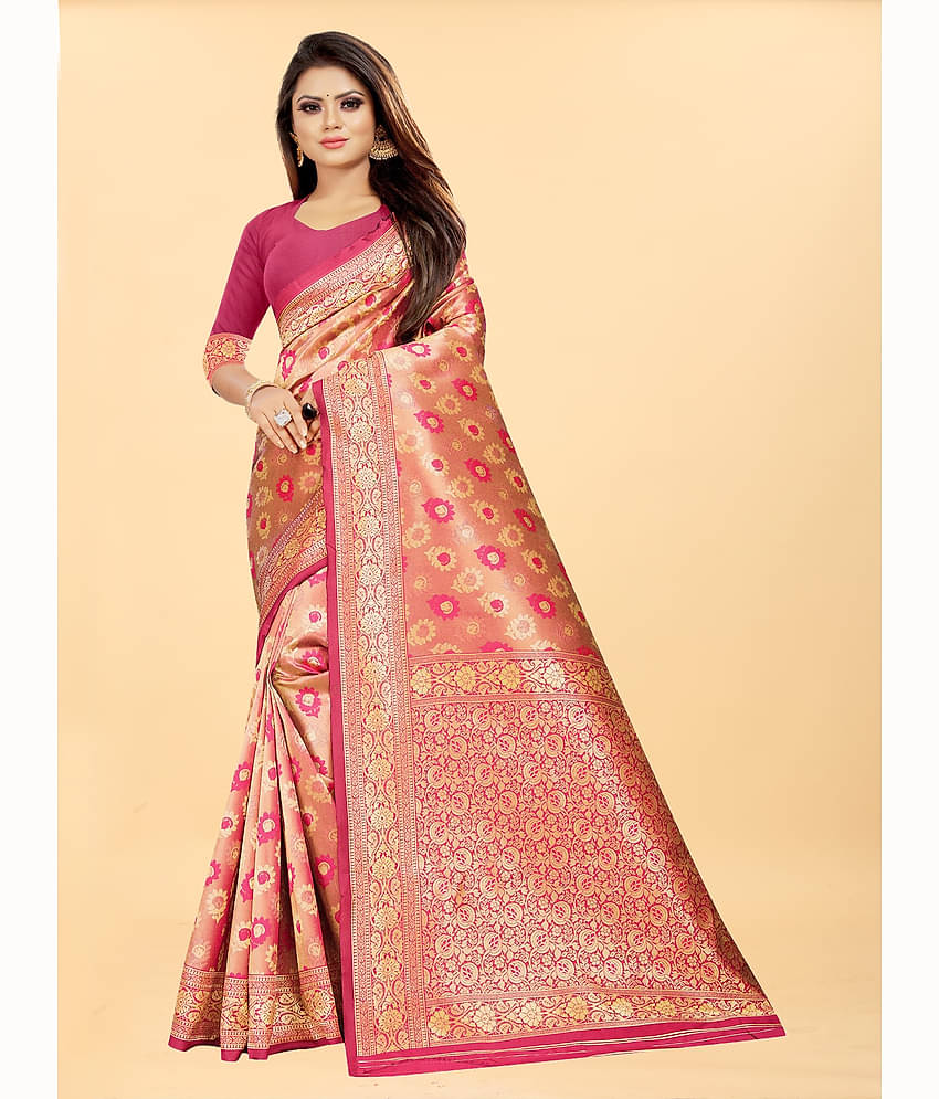 Gazal Fashions Banarasi Silk Embellished Saree With Unstitched Blouse Piece ( Black )