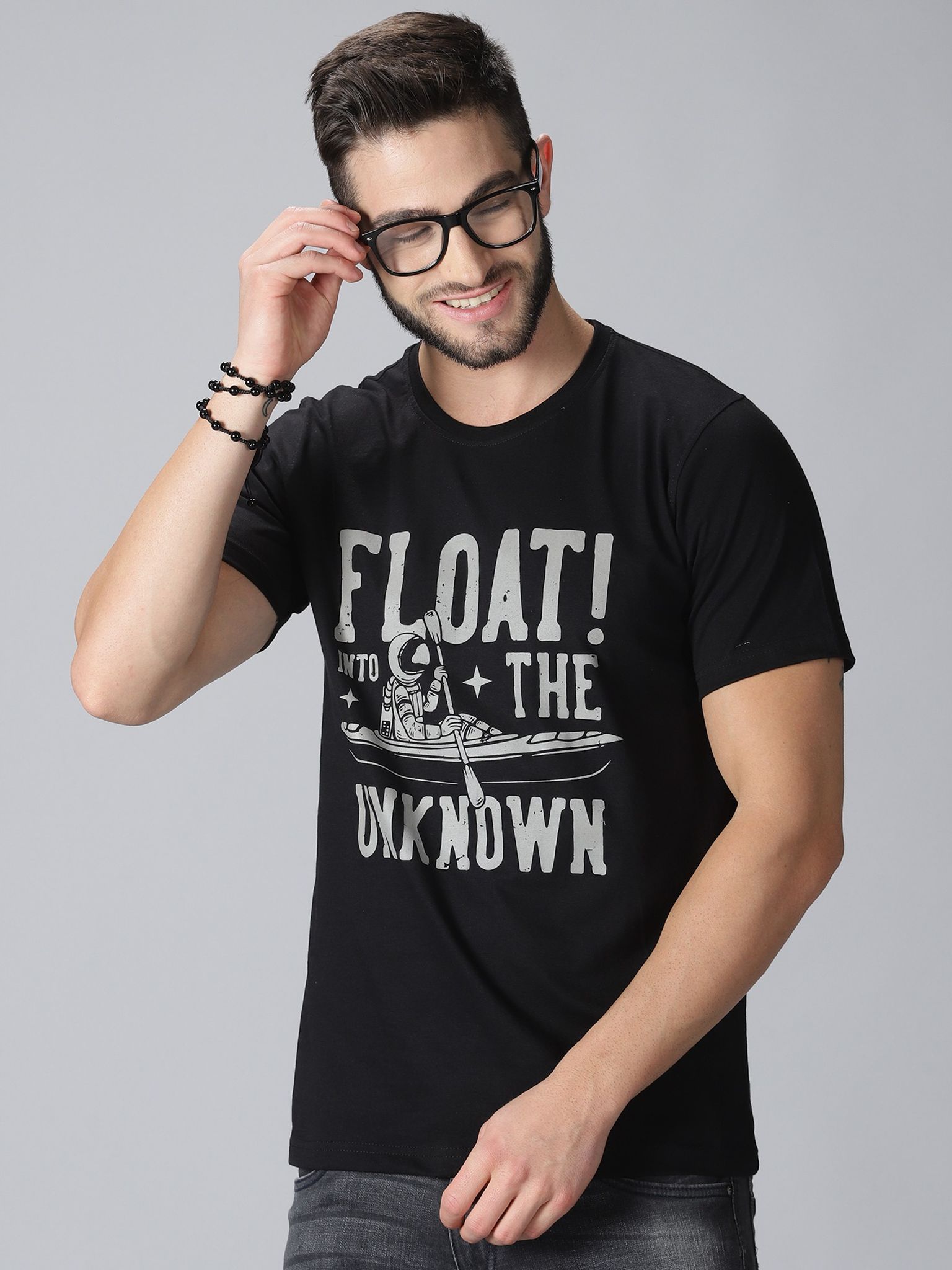 Cotton Graphic Black Round Neck