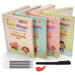 WildBooks Magic Practice Copybook  4 Books + 1 Pen + 10 Refills, Number Tracing Book for Preschoolers