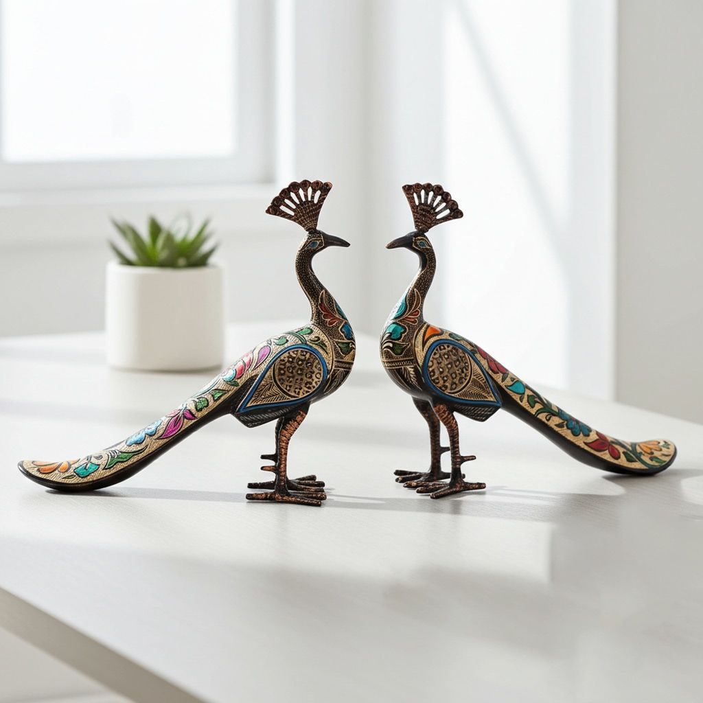 Traditional Brass Peacock Pair Idol – Luxury Home Decor Item, Height : 10.5 Inch (ANMAS250 C)