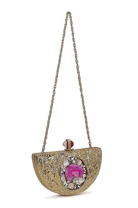 Gold Brass Metal Mother Of Pearl Work Clutch