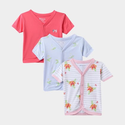 Floral Print Baby Girl Front Open Vest (Pack of 3)-0-2 M / Multicolor