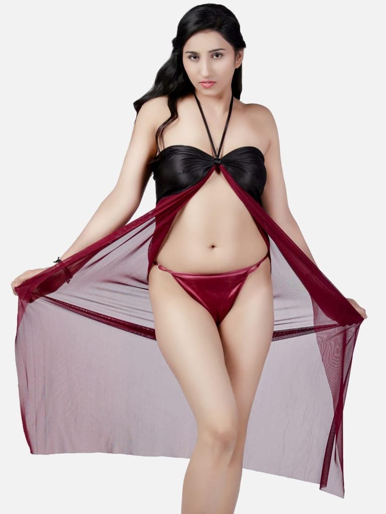 Hot Net Honeymoon Wine Babydoll Bikini Night Dress K3KW - Nightwear & Loungewear | Buy online on ZillyBuy