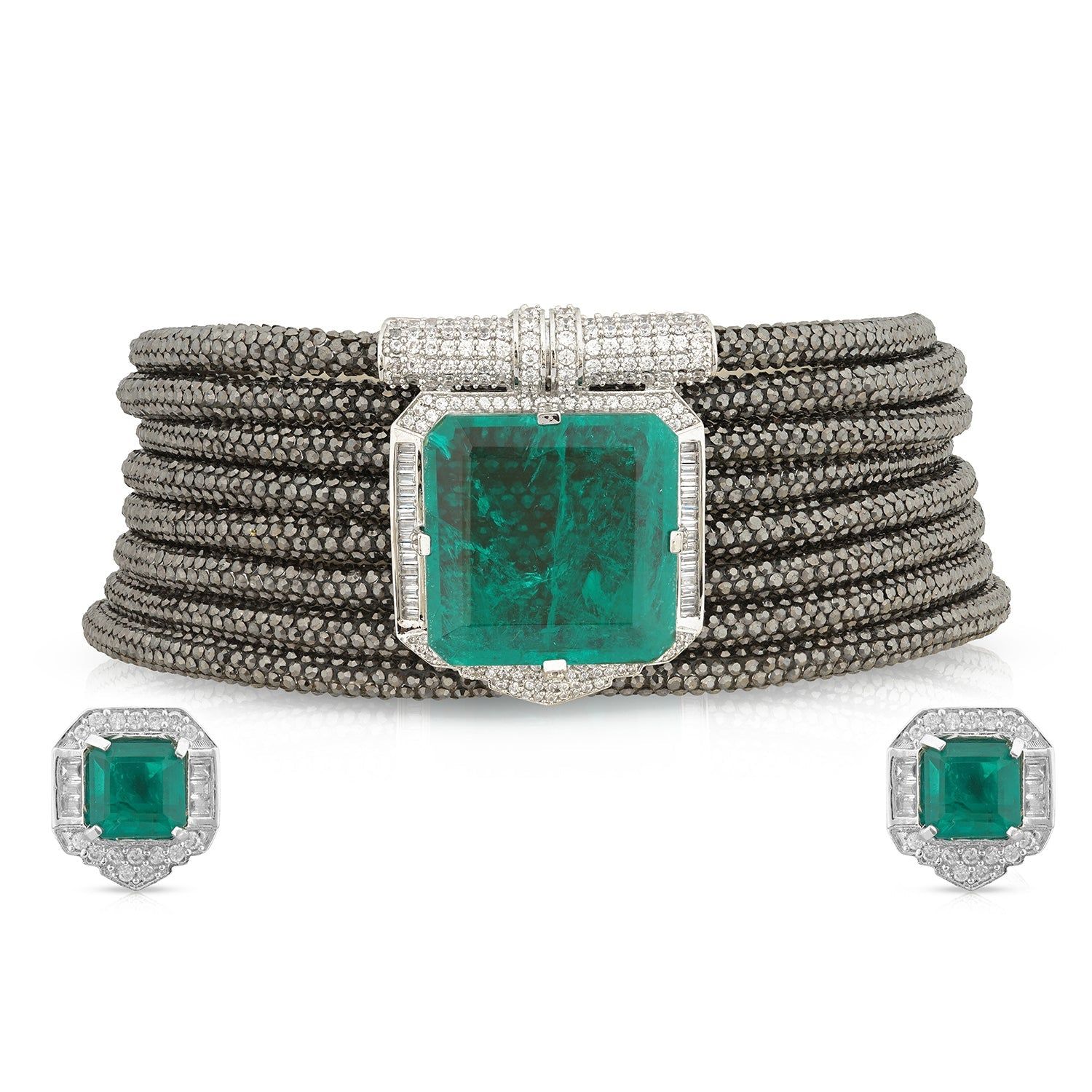 Lexi - Emerald Green Stone Choker Set-Green