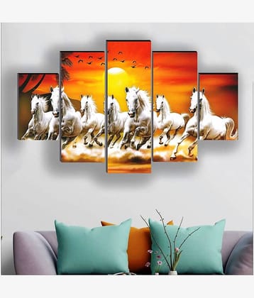 SNDArt Vastu 7 Running Horses Paintings For Wall Decor Gift Items 18 x 30 inch